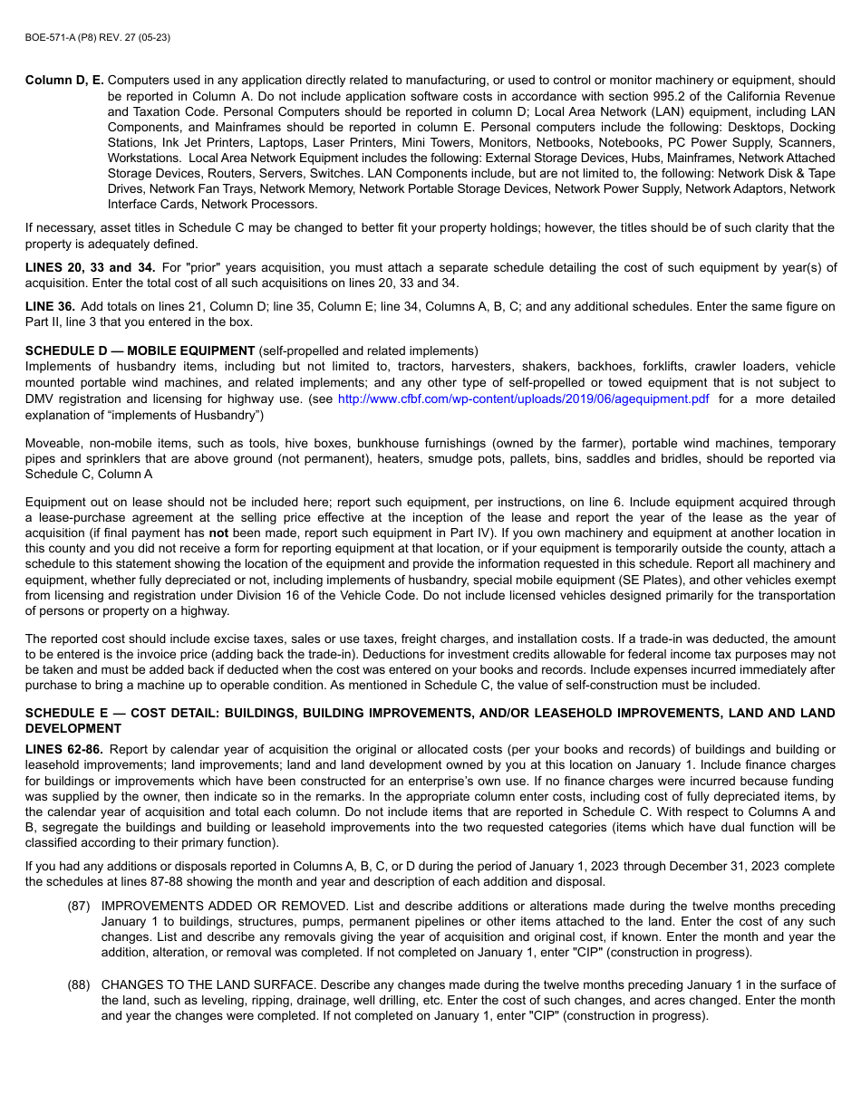 Form BOE-571-A Agricultural Property Statement - California, Page 8