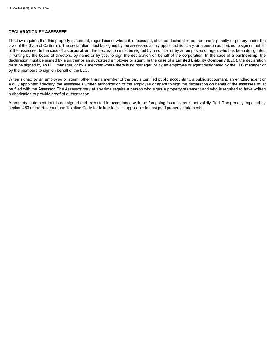 Form BOE-571-A Agricultural Property Statement - California, Page 9