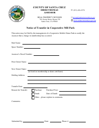 Document preview: Notice of Transfer in Cooperative Mh Park - Santa Cruz County, California