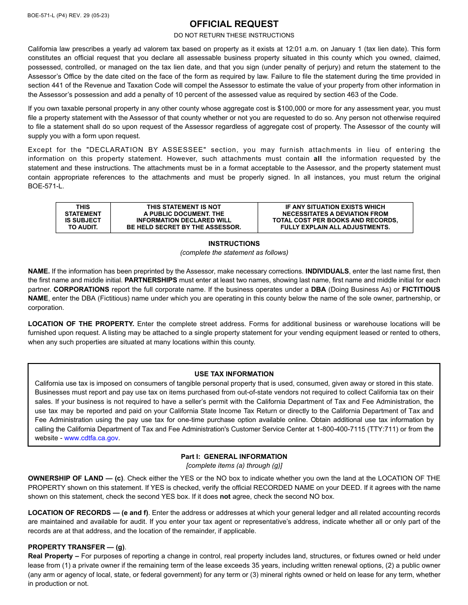 Form BOE-571-L Business Property Statement - County of Santa Cruz, California, Page 4