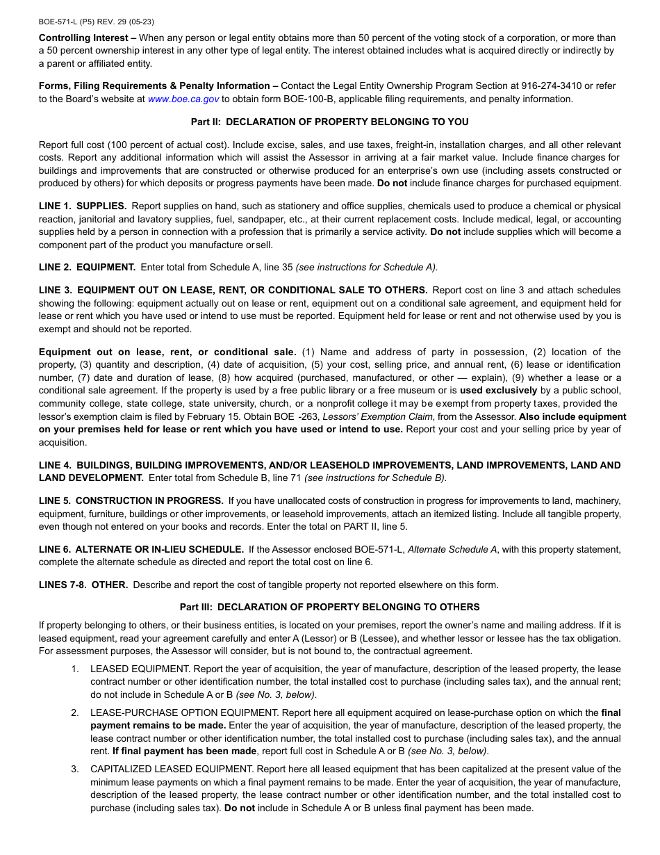 Form BOE-571-L Business Property Statement - County of Santa Cruz, California, Page 5