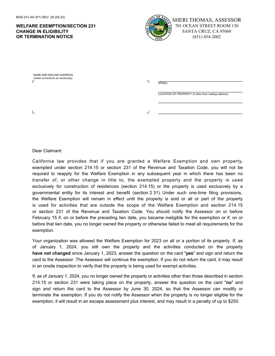 Form BOE-231-AH - Fill Out, Sign Online and Download Fillable PDF ...