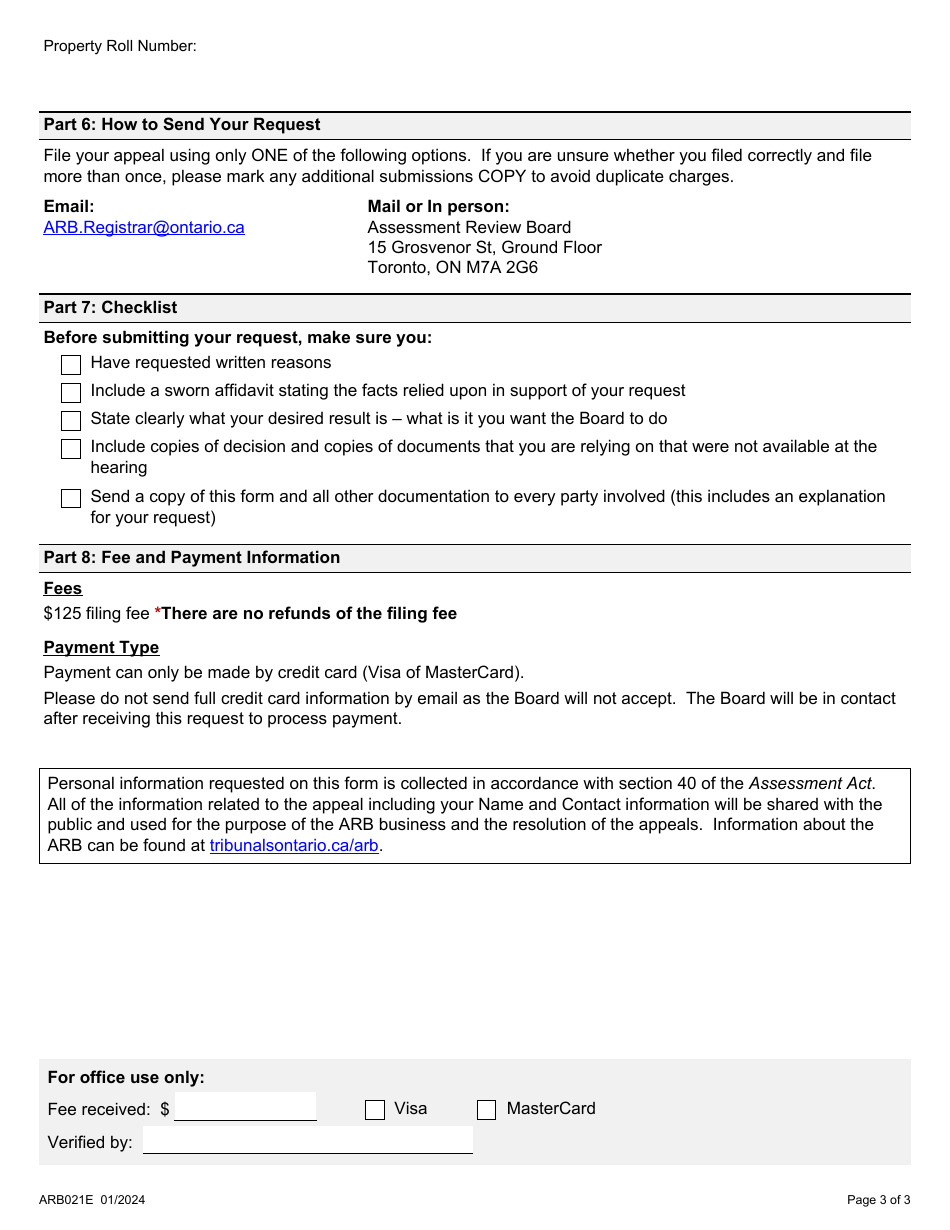 Form ARB021E Request for Review of a Board Decision or Order - Ontario, Canada, Page 3