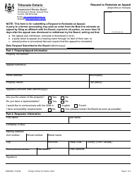Document preview: Form ARB022E Request to Reinstate an Appeal - Ontario, Canada
