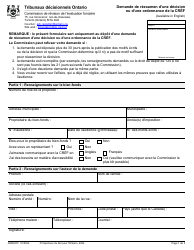 Document preview: Forme ARB021F Demande De Reexamen D'une Decision Ou D'une Ordonnance De La Cref - Ontario, Canada (French)