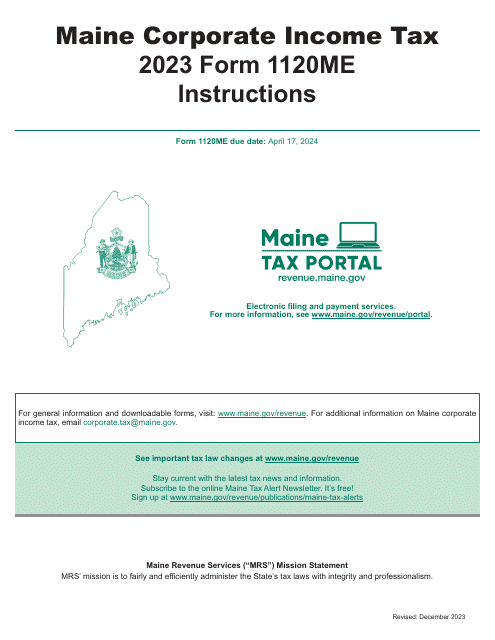 Instructions for Form 1120ME Maine Corporate Income Tax Return - Maine, 2023
