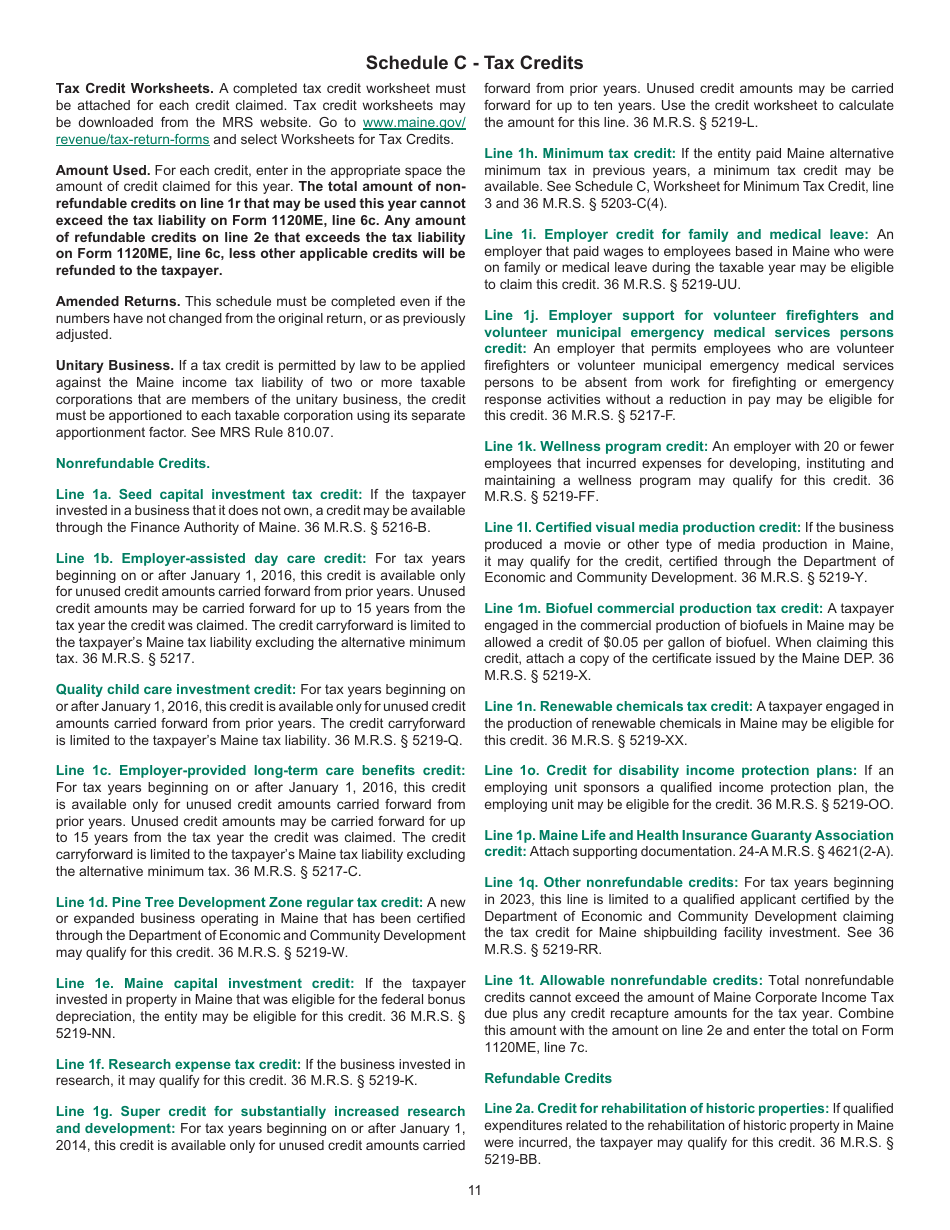 Instructions for Form 1120ME Maine Corporate Income Tax Return - Maine, Page 11