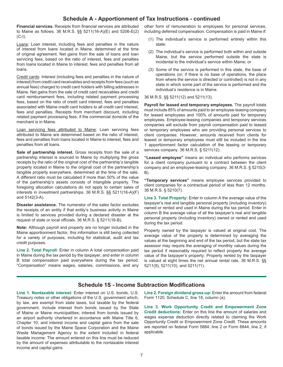 Instructions for Form 1120ME Maine Corporate Income Tax Return - Maine, Page 7