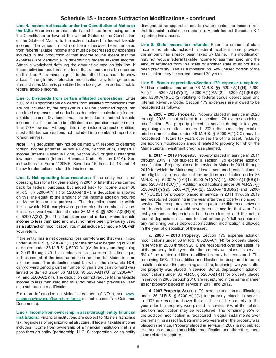 Instructions for Form 1120ME Maine Corporate Income Tax Return - Maine, Page 8