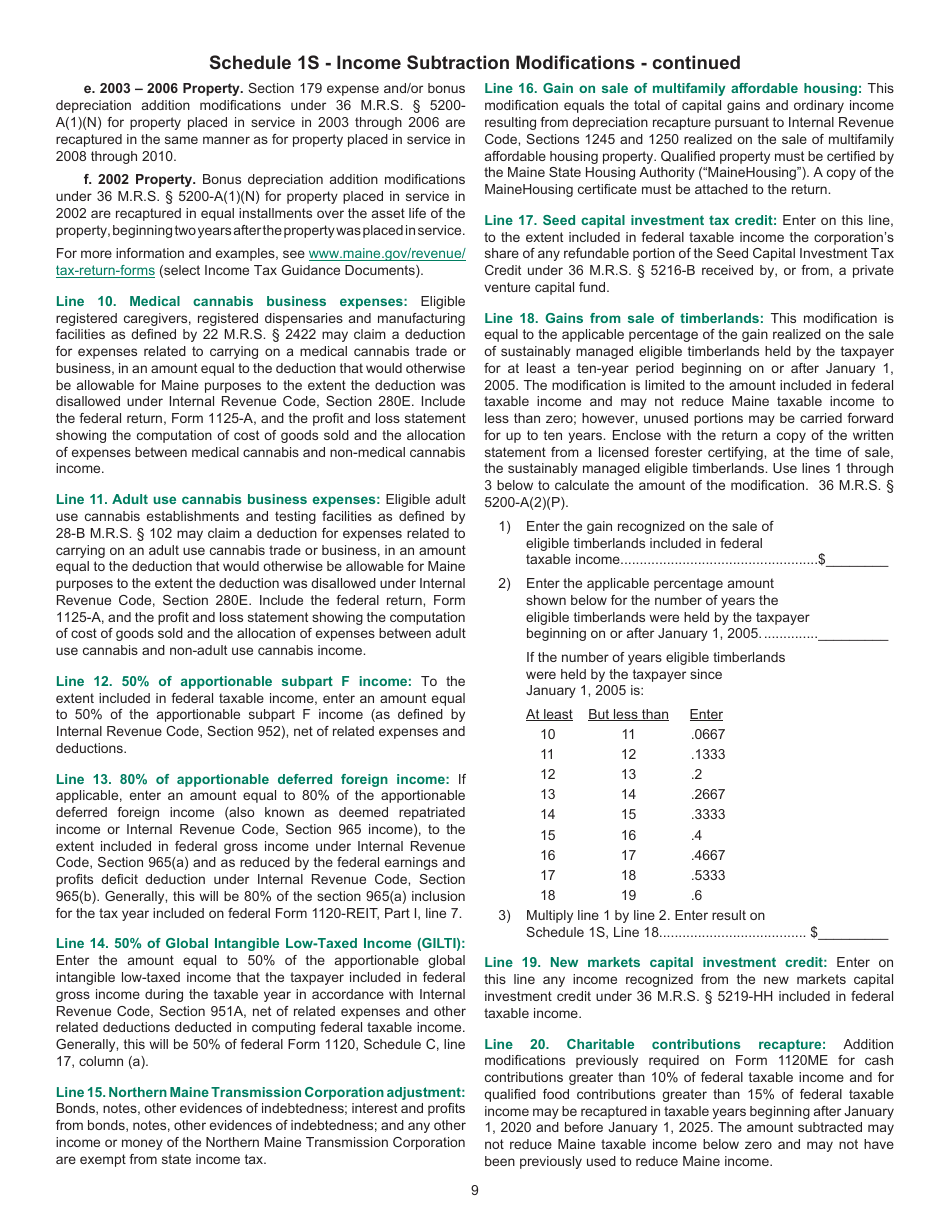Instructions for Form 1120ME Maine Corporate Income Tax Return - Maine, Page 9