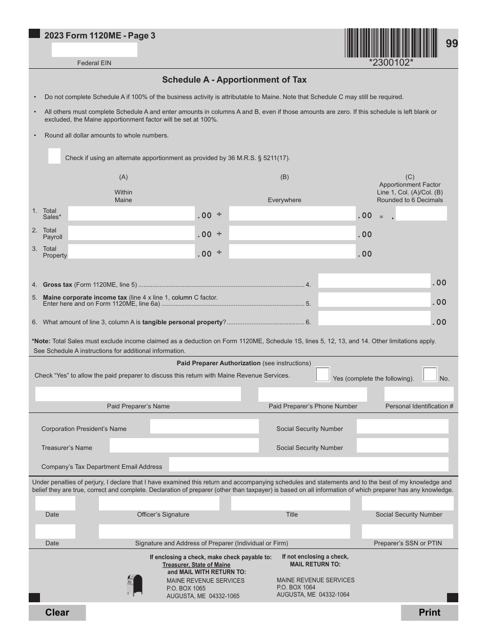 Form 1120ME Maine Corporate Income Tax Return - Maine, Page 3