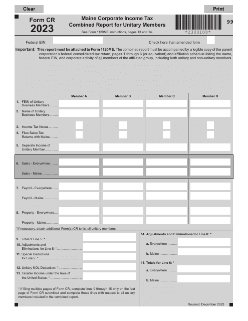 Form CR 2023 Printable Pdf