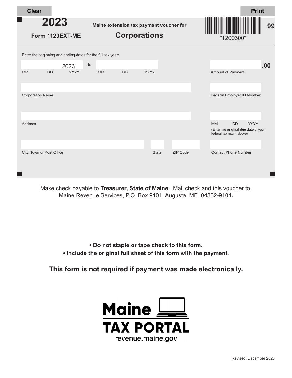 Form 1120EXTME Download Fillable PDF or Fill Online Maine Extension