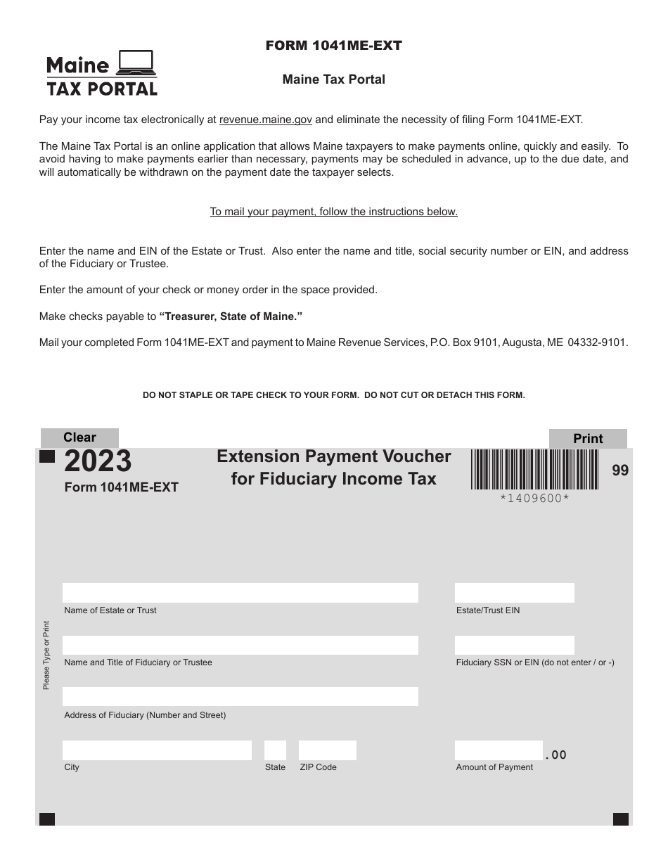 Form 1041ME-EXT Extension Payment Voucher for Fiduciary Income Tax - Maine, Page 1