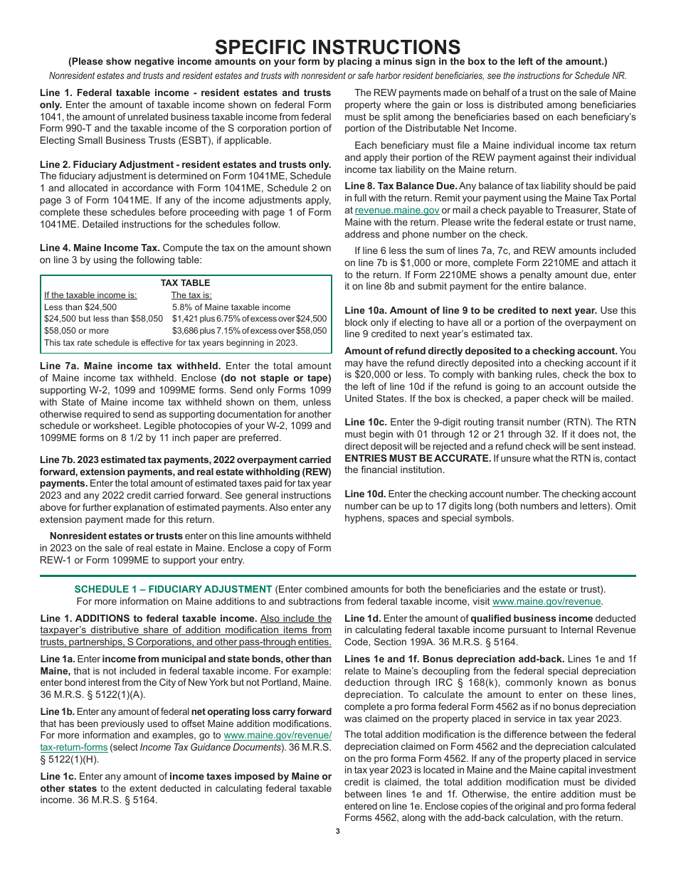Instructions for Form 1041ME Income Tax Return for Resident and Nonresident Estates and Trusts - Maine, Page 3