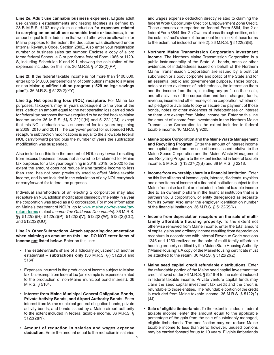 Instructions for Form 1041ME Income Tax Return for Resident and Nonresident Estates and Trusts - Maine, Page 5