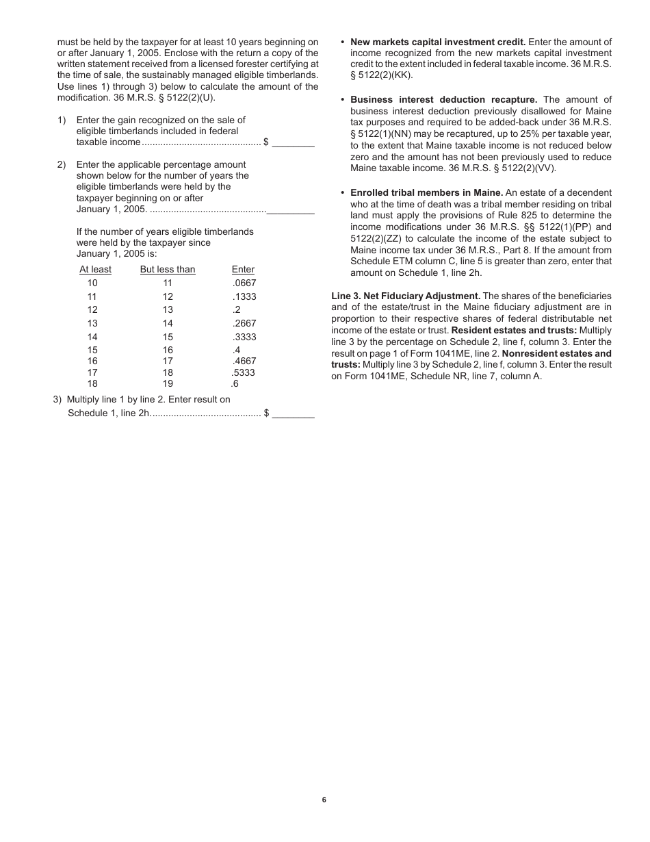 Instructions for Form 1041ME Income Tax Return for Resident and Nonresident Estates and Trusts - Maine, Page 6