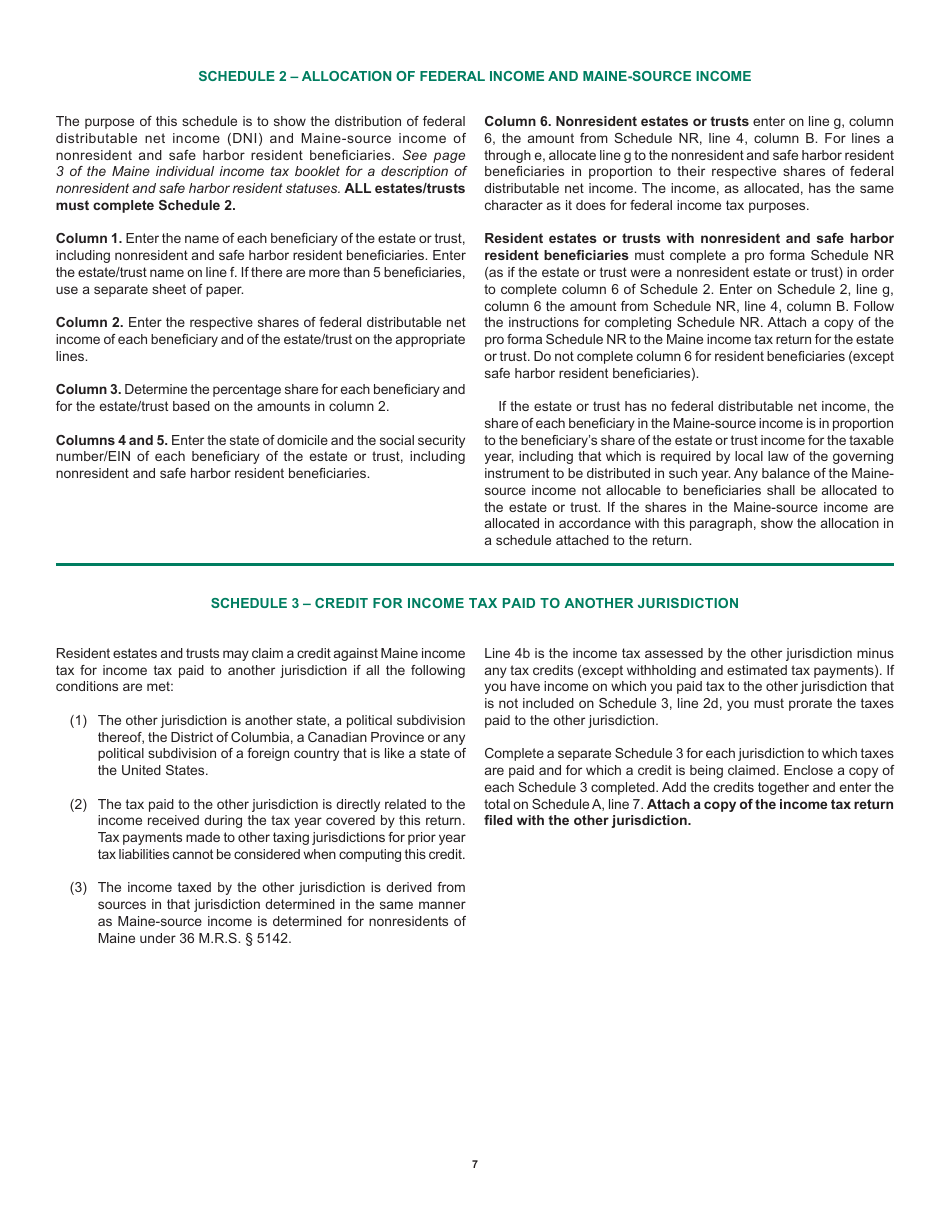 Instructions for Form 1041ME Income Tax Return for Resident and Nonresident Estates and Trusts - Maine, Page 7