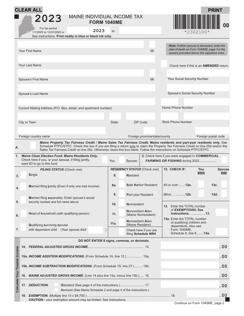 Form 1040ME Download Fillable PDF or Fill Online Maine Individual ...