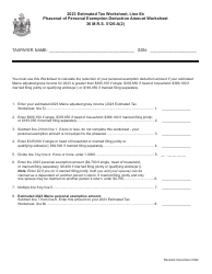 Document preview: Phaseout of Personal Exemption Deduction Amount Worksheet - Maine, 2023