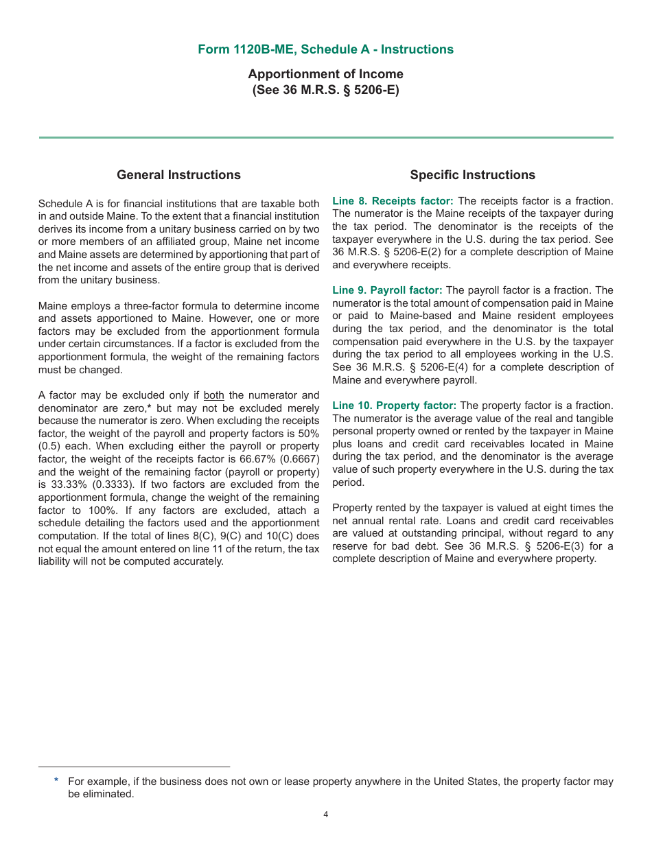 Instructions for Form 1120B-ME Maine Franchise Tax Return for Financial Institutions - Maine, Page 4
