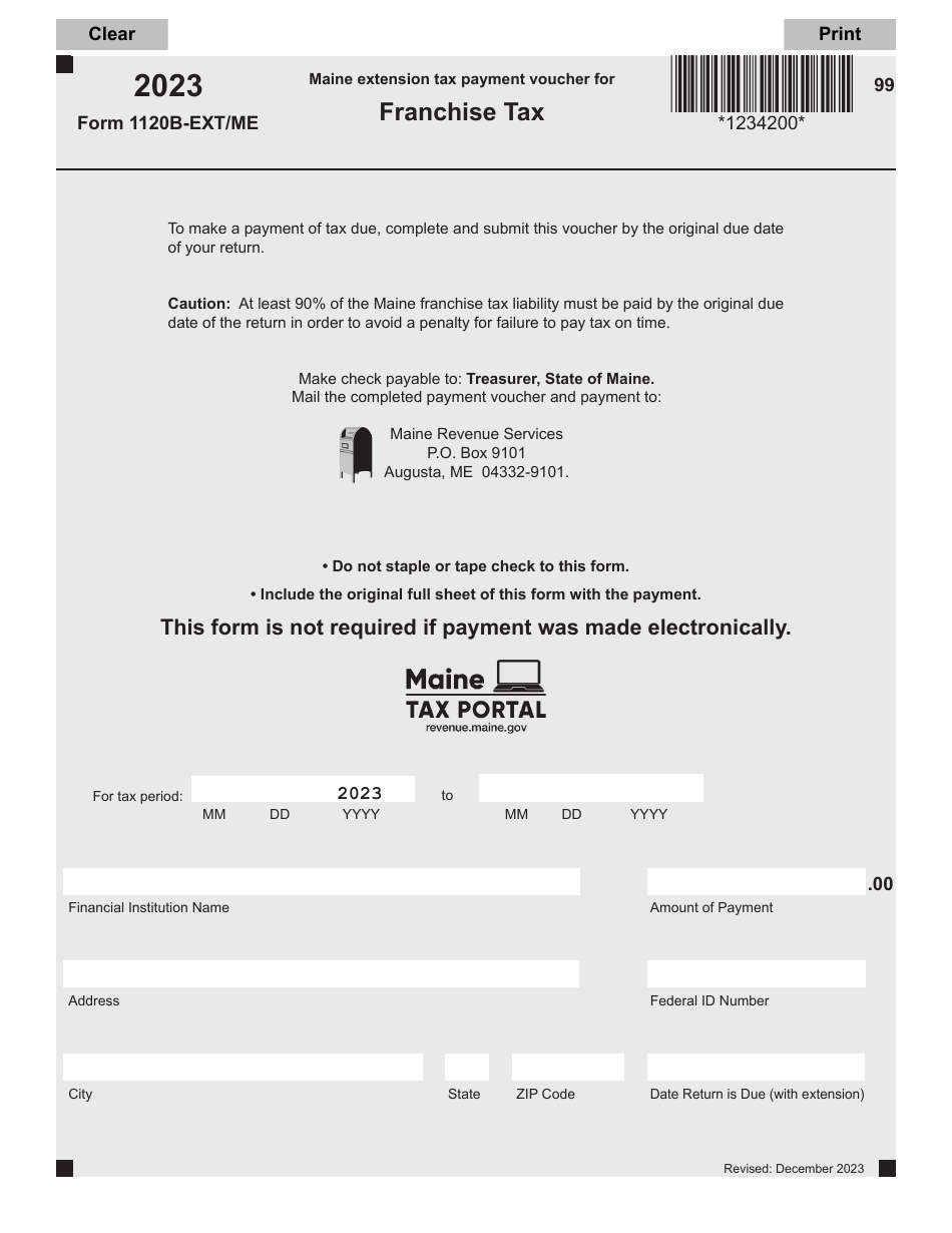 Form 1120BEXT/ME Download Fillable PDF or Fill Online Maine Extension