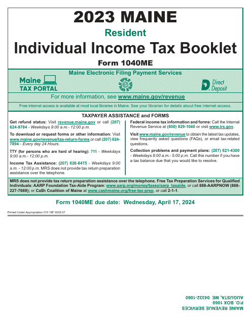 Instructions for Form 1040ME Maine Individual Income Tax - Maine, 2023