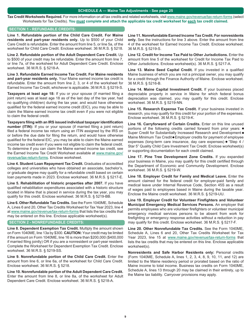 Instructions for Form 1040ME Maine Individual Income Tax - Maine, Page 9