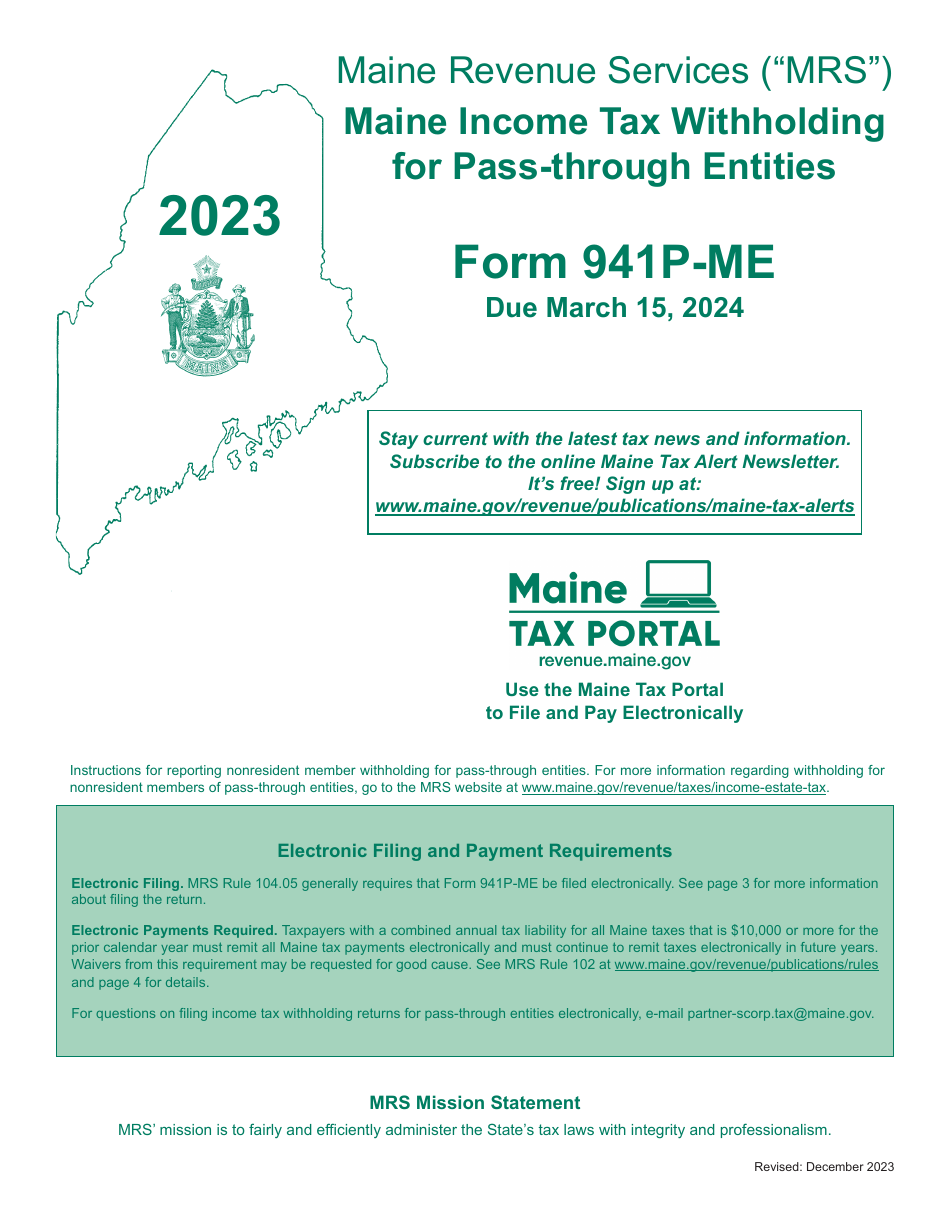 Instructions for Form 941P-ME Pass-Through Entity Return of Maine Income Tax Withheld From Members - Maine, Page 1