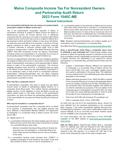 Form 1040C-ME 2023 Printable Pdf