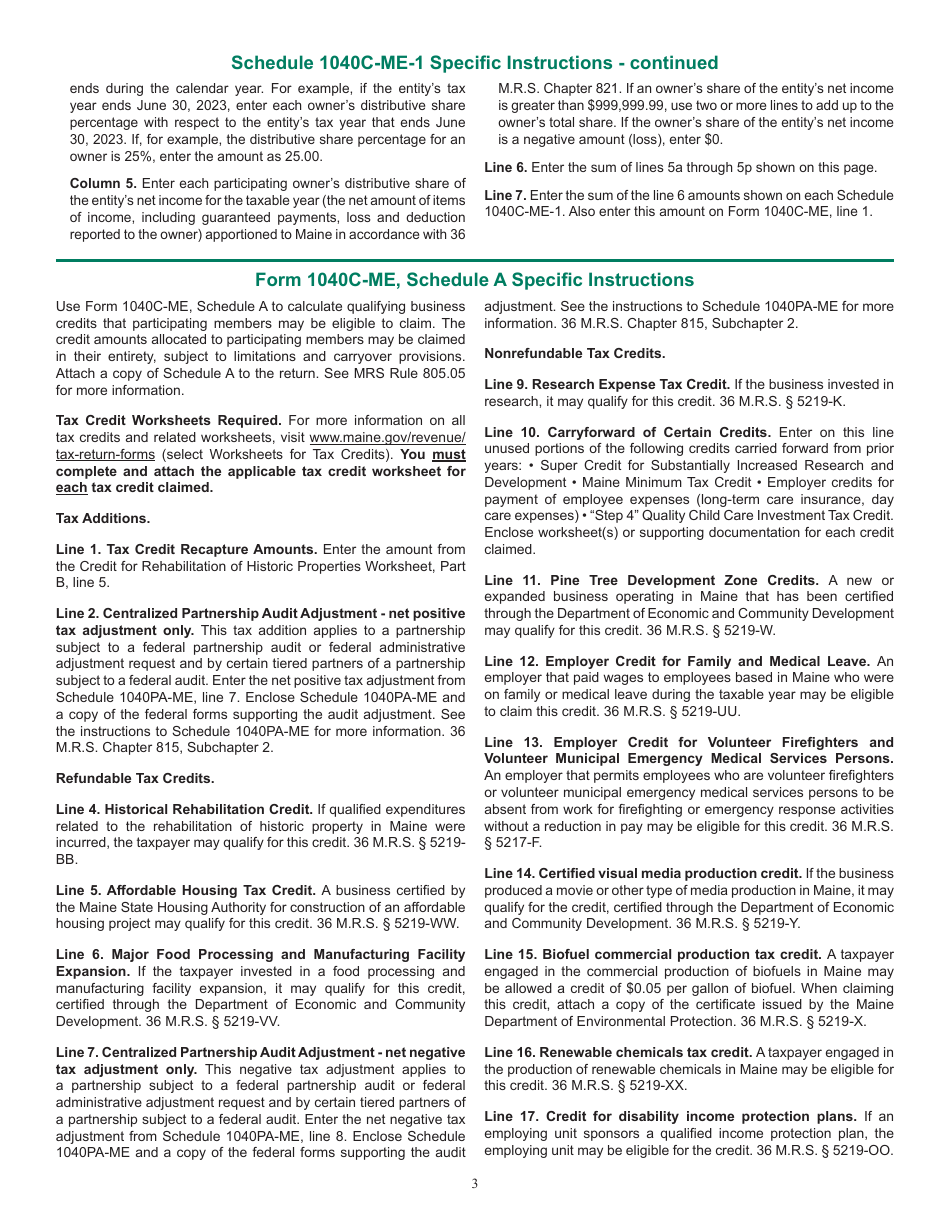 Instructions for Form 1040C-ME Composite Filing of Maine Income Tax for Nonresident Owners and Partnership Audit Return - Maine, Page 3