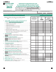 Document preview: Form 1040ME Schedule NRH Schedule for Apportionment and for Calculating the Nonresident Credit for Married Person Electing to File Single - Maine, 2023