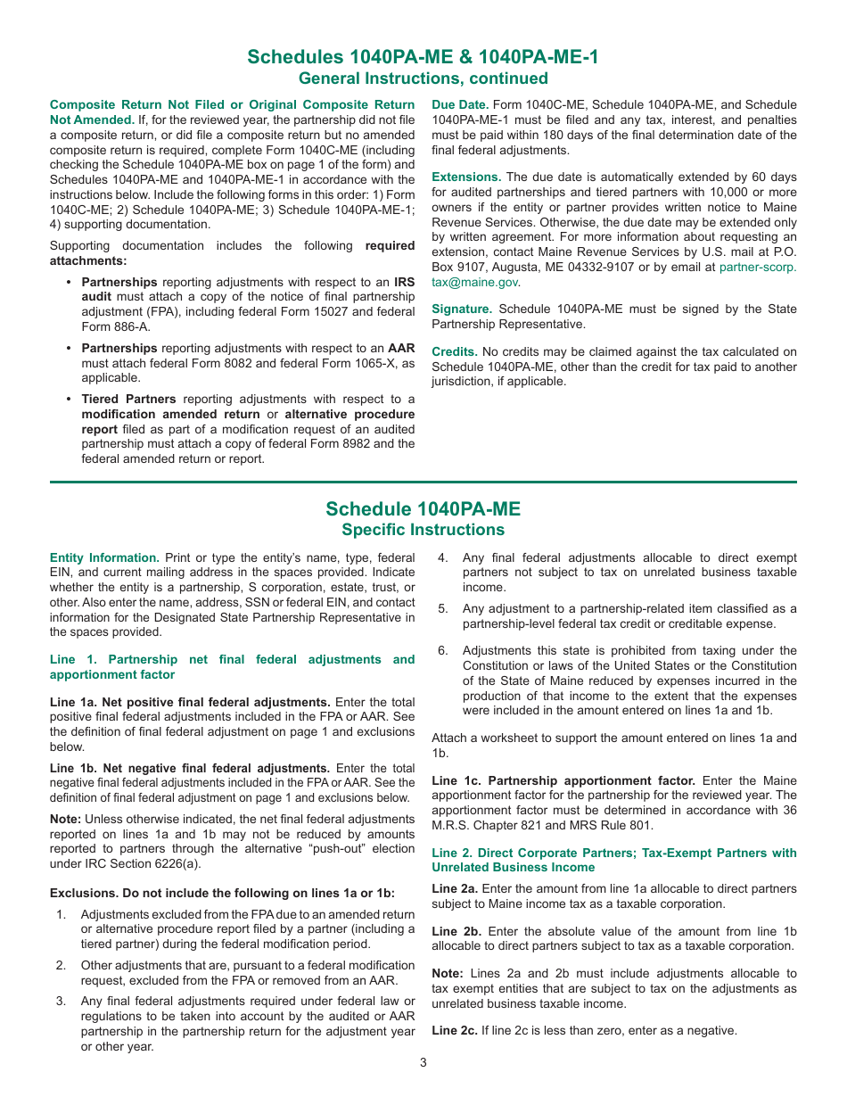 Instructions for Schedule 1040PA-ME, 1040PA-ME-1 - Maine, Page 3