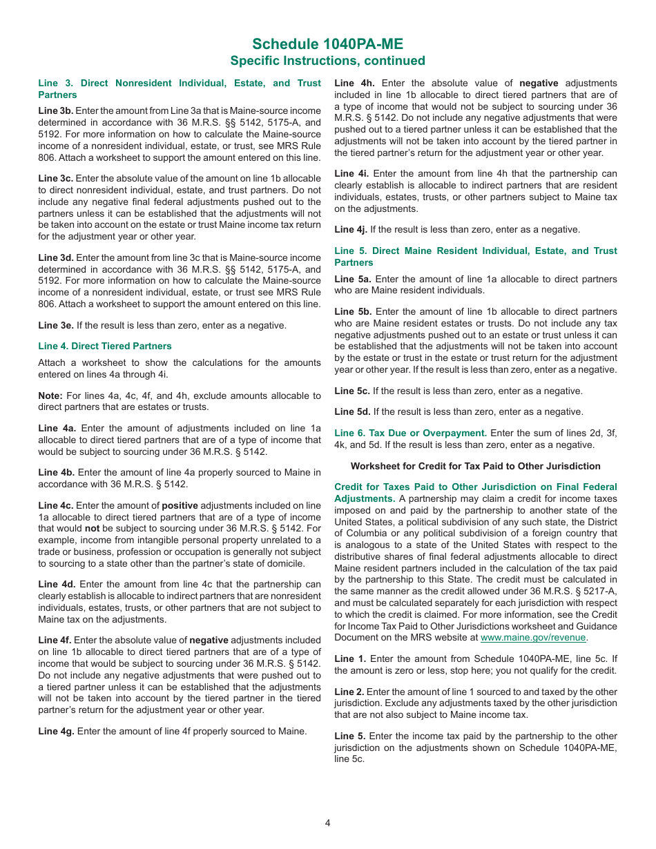 Instructions for Schedule 1040PA-ME, 1040PA-ME-1 - Maine, Page 4