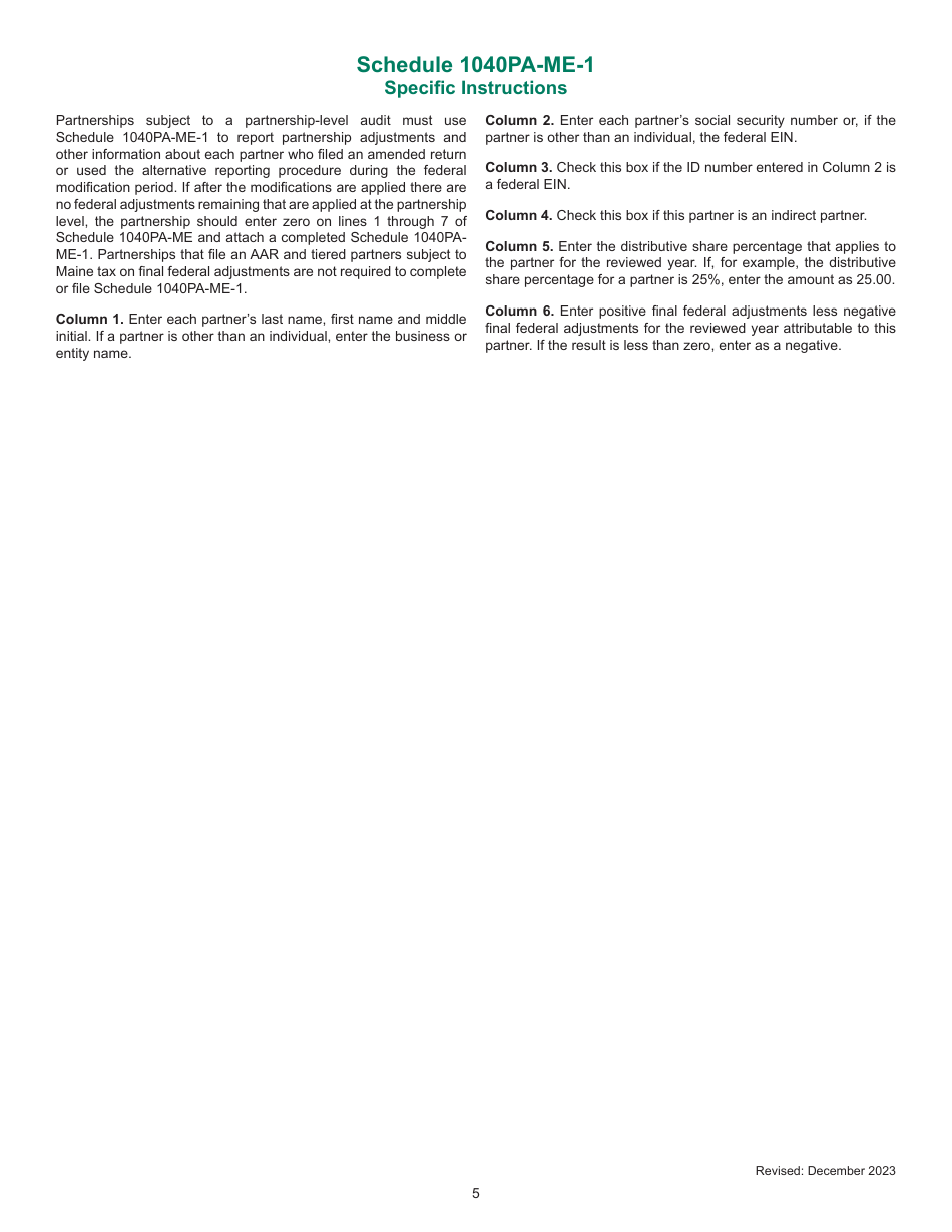 Instructions for Schedule 1040PA-ME, 1040PA-ME-1 - Maine, Page 5