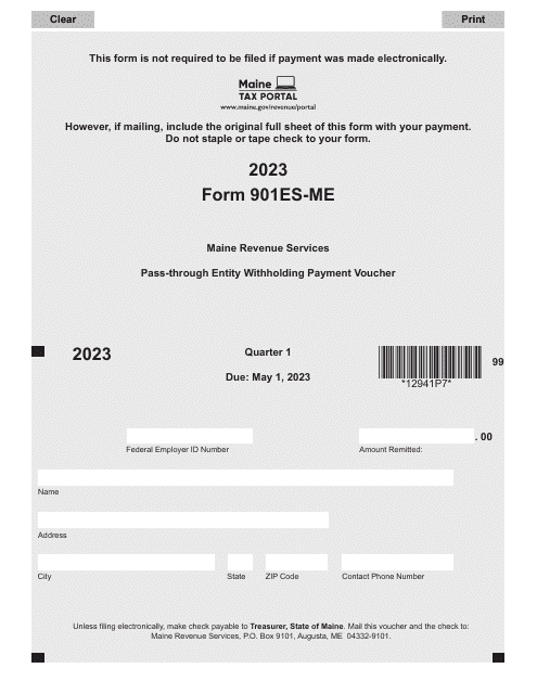 Form 901ES-ME Pass-Through Entity Withholding Payment Voucher - Maine, 2023