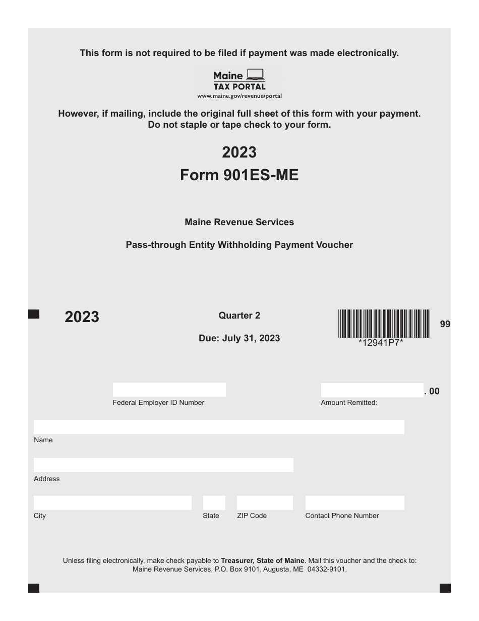 Form 901ES-ME Pass-Through Entity Withholding Payment Voucher - Maine, Page 2