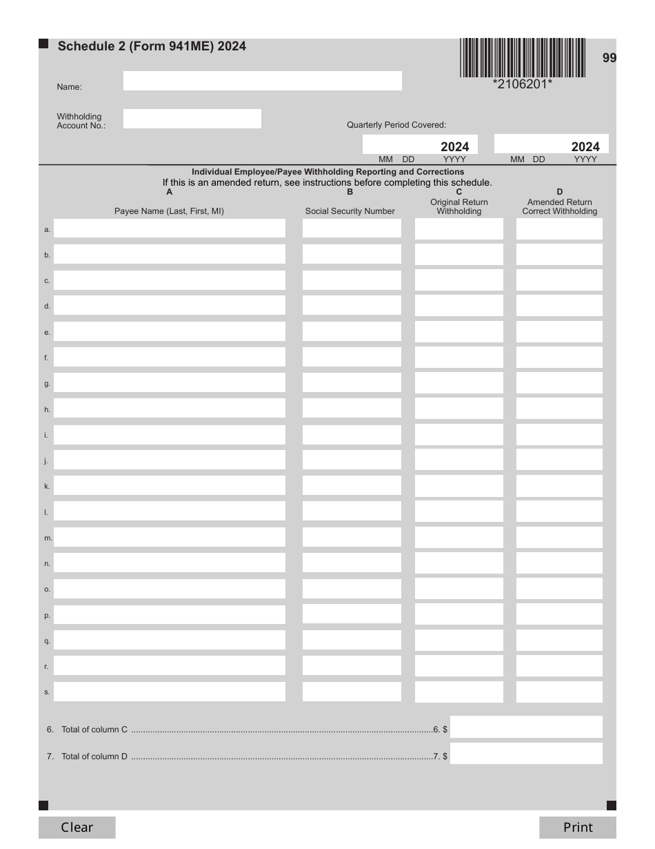 Form 941ME Employers Return of Maine Income Tax Withholding - Maine, Page 3