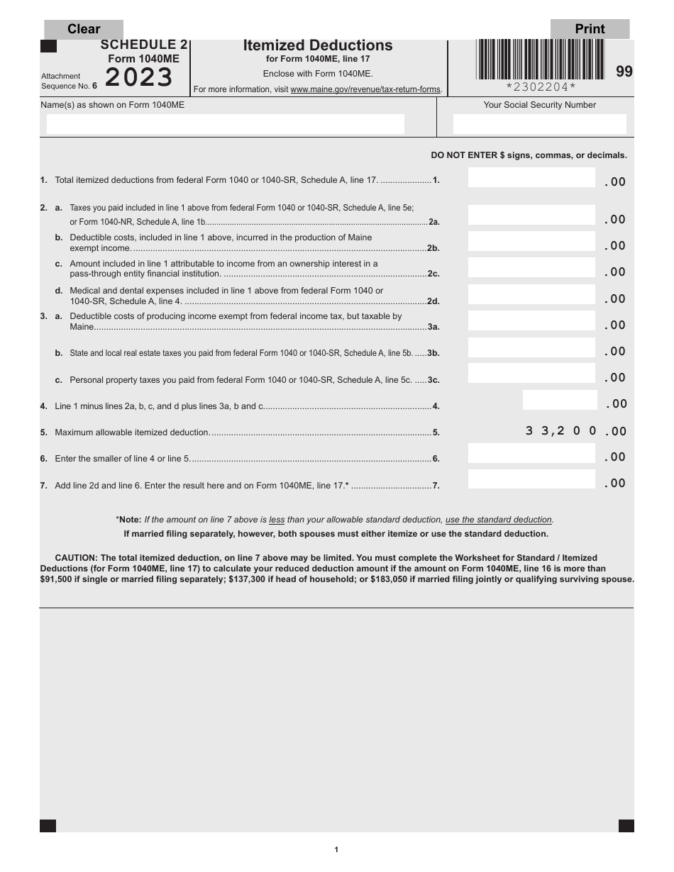 Form 1040me Schedule 2 2023 Fill Out Sign Online And Download Fillable Pdf Maine