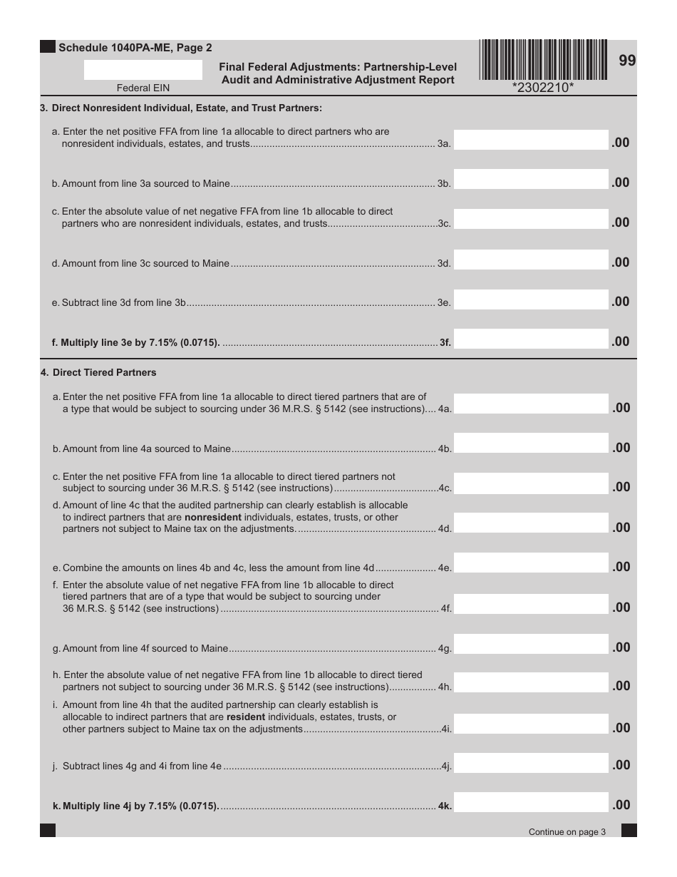 Schedule 1040PA-ME Final Federal Adjustments: Partnership-Level Audit and Administrative Adjustment Report - Maine, Page 2