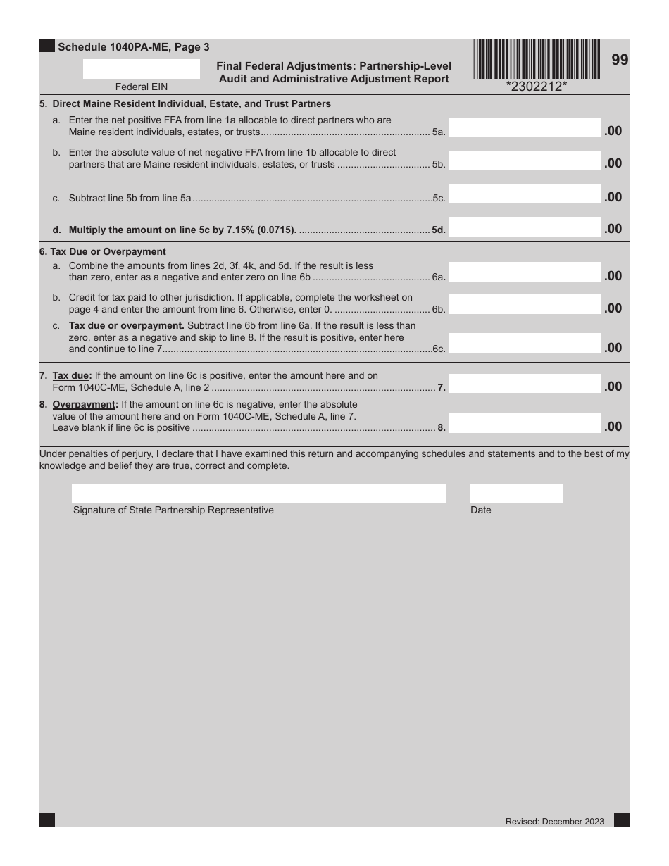 Schedule 1040PA-ME Final Federal Adjustments: Partnership-Level Audit and Administrative Adjustment Report - Maine, Page 3