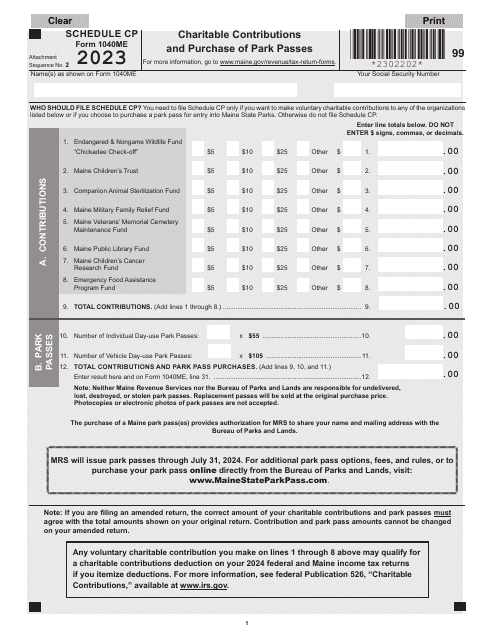Form 1040ME Schedule CP 2023 Printable Pdf
