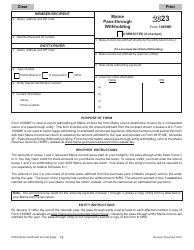 Document preview: Form 1099ME Maine Pass-Through Withholding - Maine, 2023