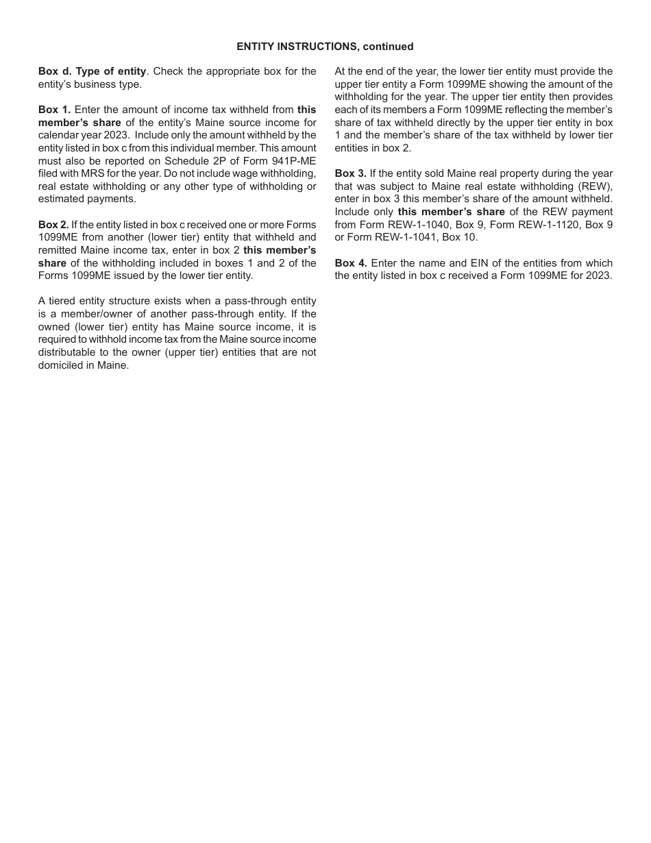 Form 1099ME Maine Pass-Through Withholding - Maine, Page 2