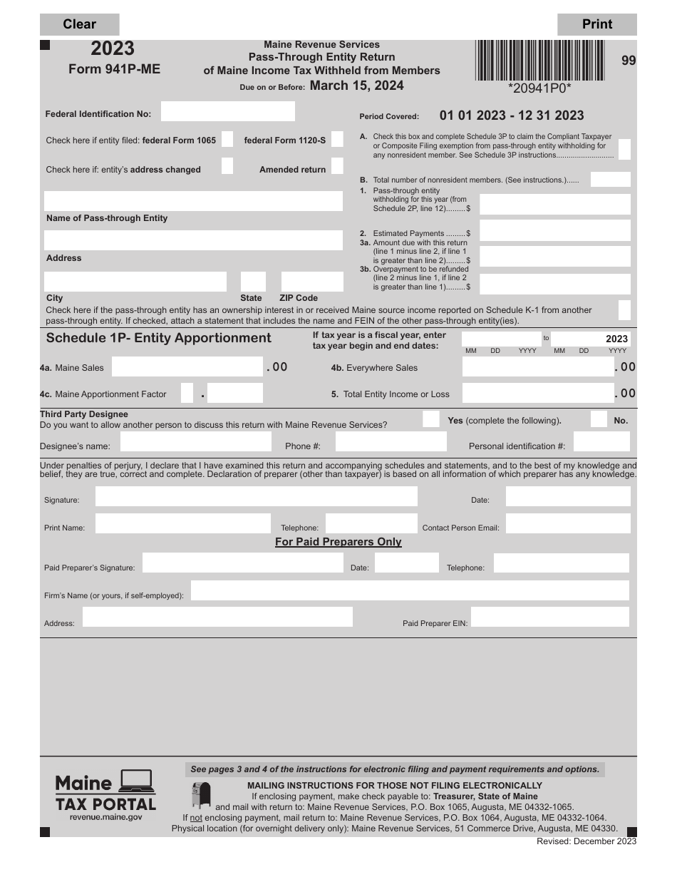 Form 941PME Download Fillable PDF or Fill Online PassThrough Entity