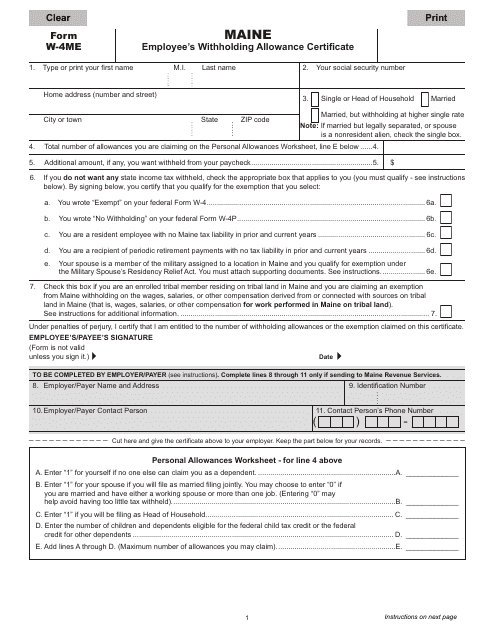 Form W-4ME Employee's Withholding Allowance Certificate - Maine