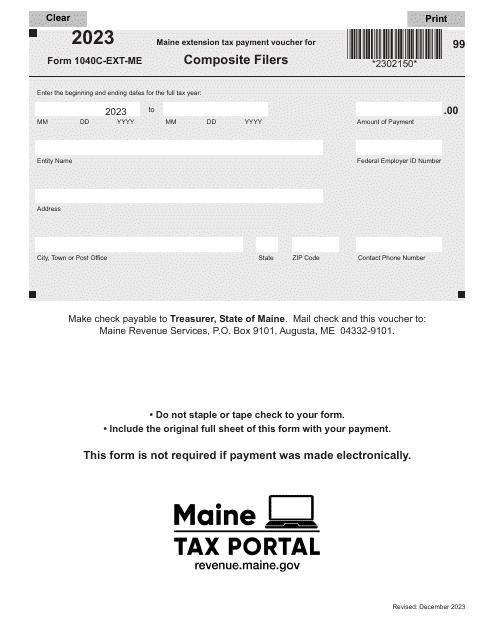 Form 1040C-EXT-ME Maine Extension Tax Payment Voucher for Composite Filers - Maine, 2023