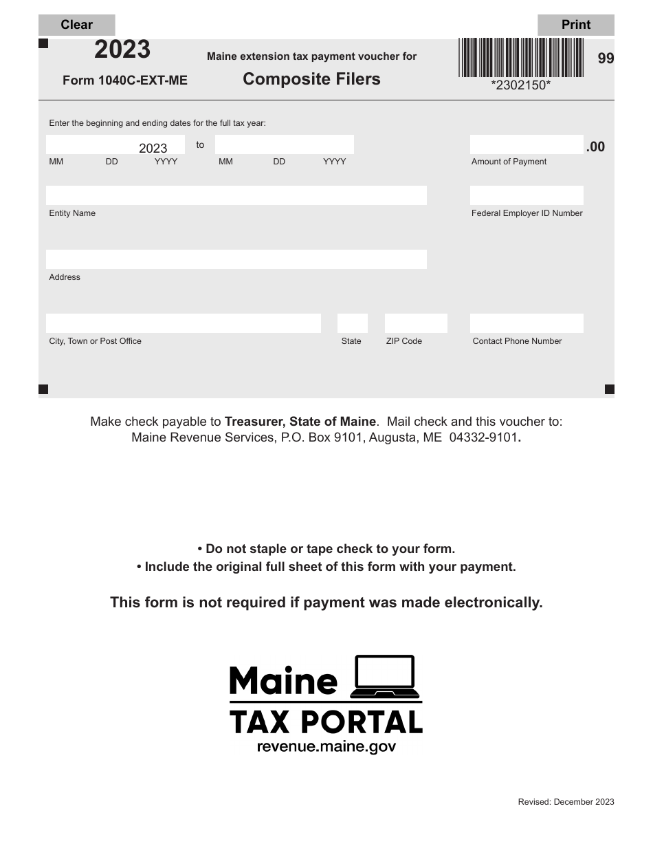 Form 1040C-EXT-ME Maine Extension Tax Payment Voucher for Composite Filers - Maine, Page 1