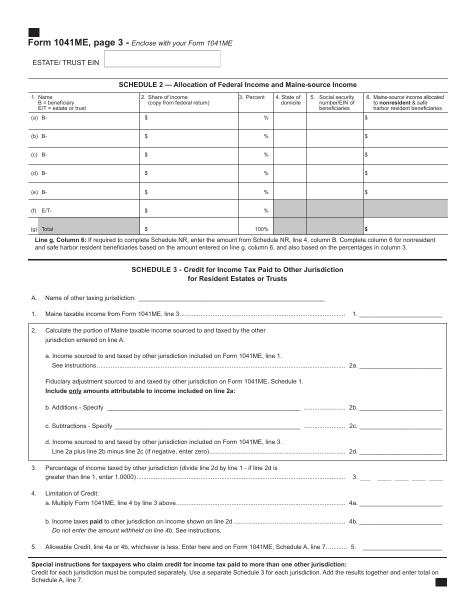 Form 1041ME Income Tax Return for Resident and Nonresident Estates and Trusts - Maine, Page 3