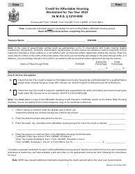 Credit for Affordable Housing Worksheet - Maine